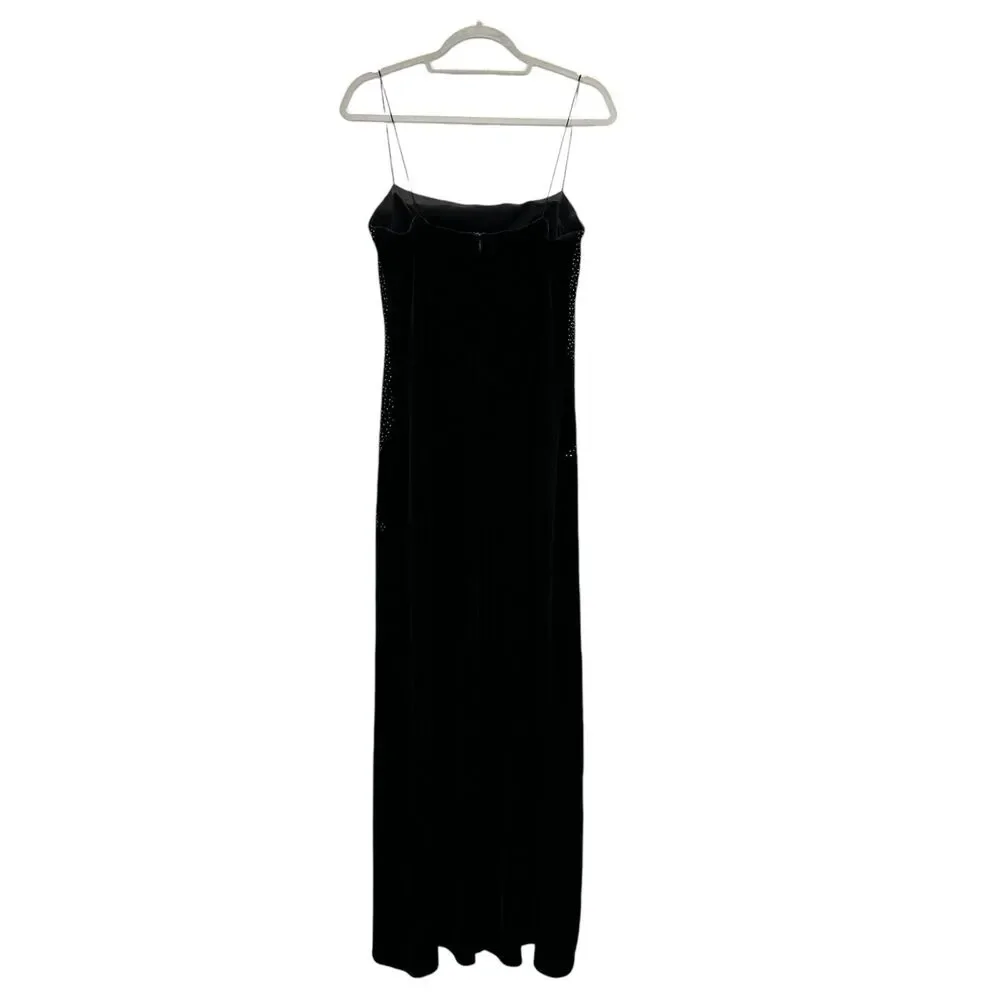 JS Boutique Black Velvet Maxi Dress Spaghetti Straps Beadwork Elegant Detail - Picture 3 of 7